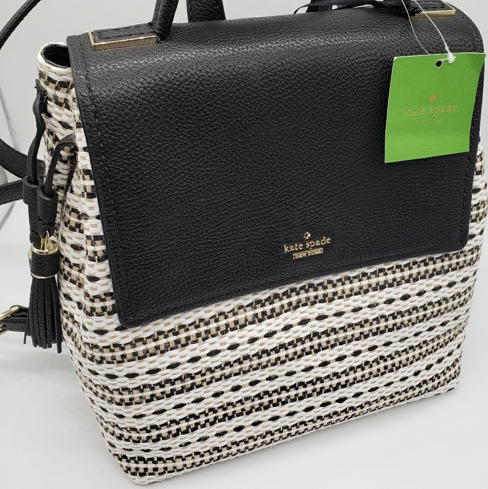 Kate Spade Leather Woven Straw Backpack Handbag